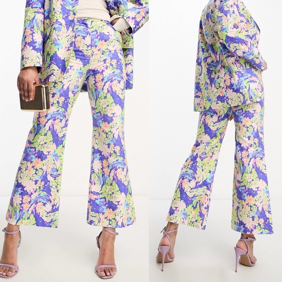 ASOS DESIGN tailored wide leg dad pants in blue floral print Sz 2 NWT - Picture 1 of 7